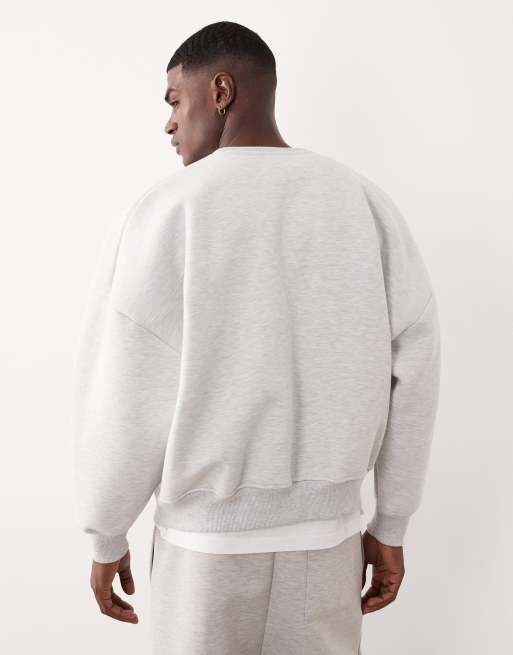 ASOS DESIGN heavyweight extreme oversized sweatshirt in scuba-style fabric in white marl, 3 of 5