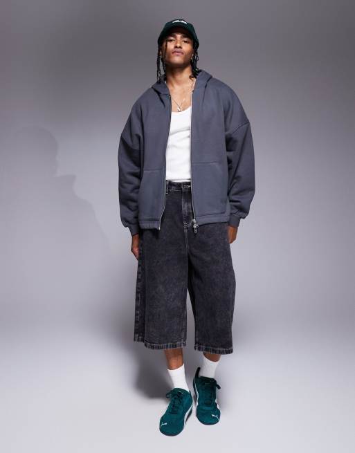 ASOS DESIGN heavyweight extreme oversized zip up hoodie in washed black