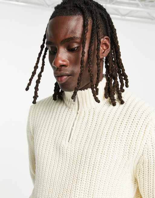 ASOS DESIGN oversized fisherman rib roll neck sweater in pale blue