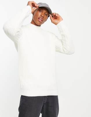 Asos Design Heavyweight Fisherman Turtle Neck Sweater In White 