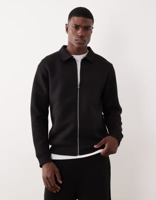 Asos Design Heavyweight Harrington Jersey Jacket In Black