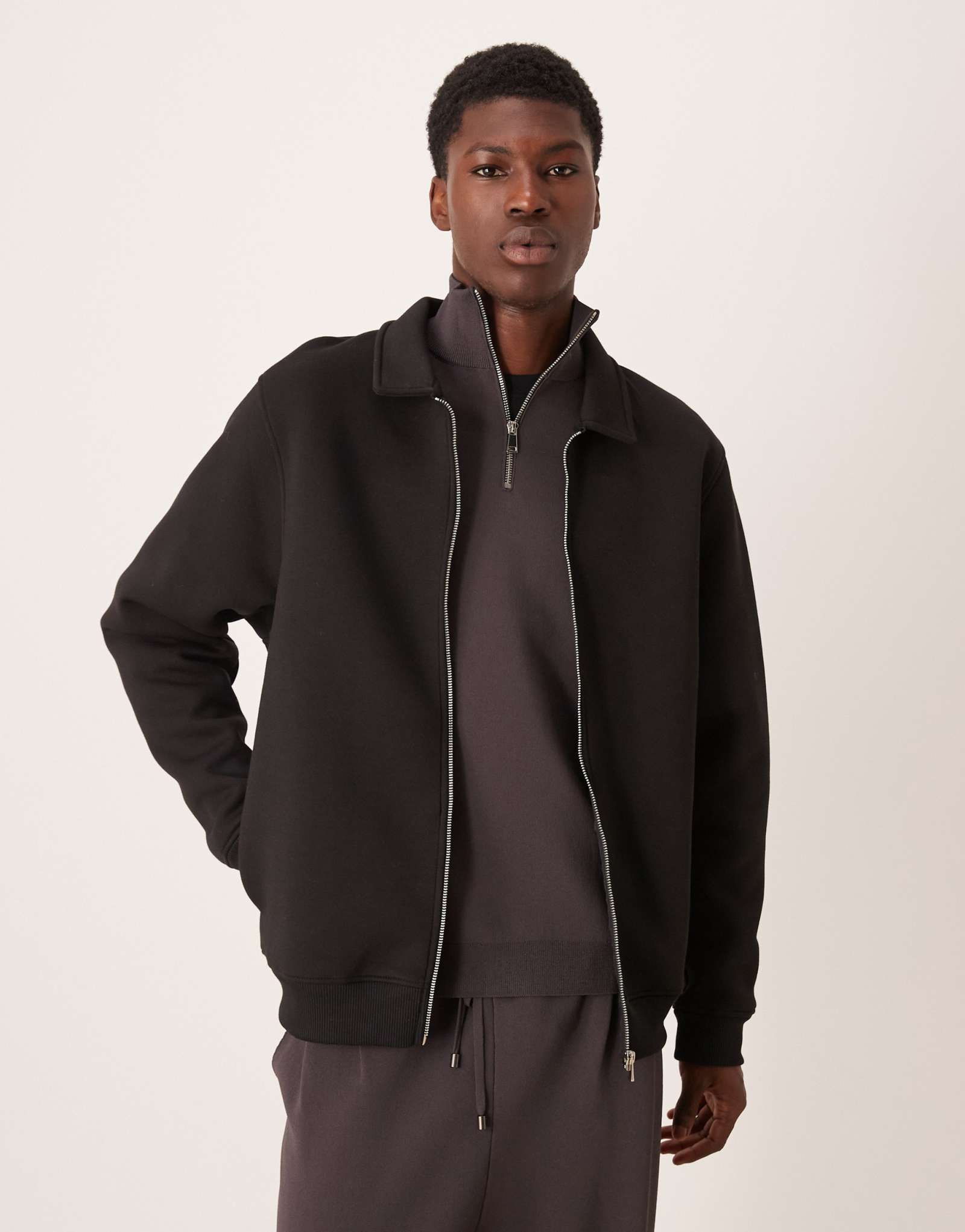 ДИЗАЙНЕРСКАЯ куртка из плотного джерси Harrington от ASOS из ткани в стиле акваланга черного цвета 