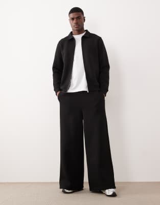 Asos Design Heavyweight Harrington Jersey Jacket In Black