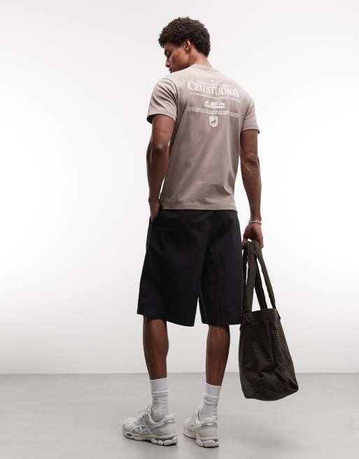 ASOS DESIGN heavyweight henley t-shirt with text graphic in brown wash, 2 of 5