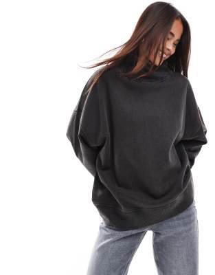 heavyweight high neck sweatshirt in washed charcoal-Gray