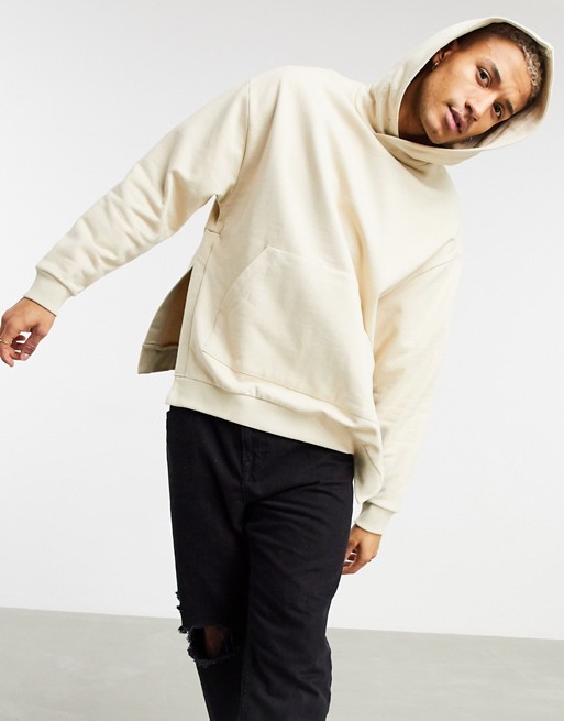 ASOS DESIGN heavyweight oversized hoodie with side split in beige