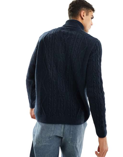 ASOS DESIGN heavyweight knit cable turtleneck sweater in navy