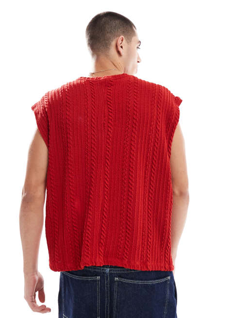 ASOS DESIGN heavyweight knit relaxed boxy tank in red, 2 of 4