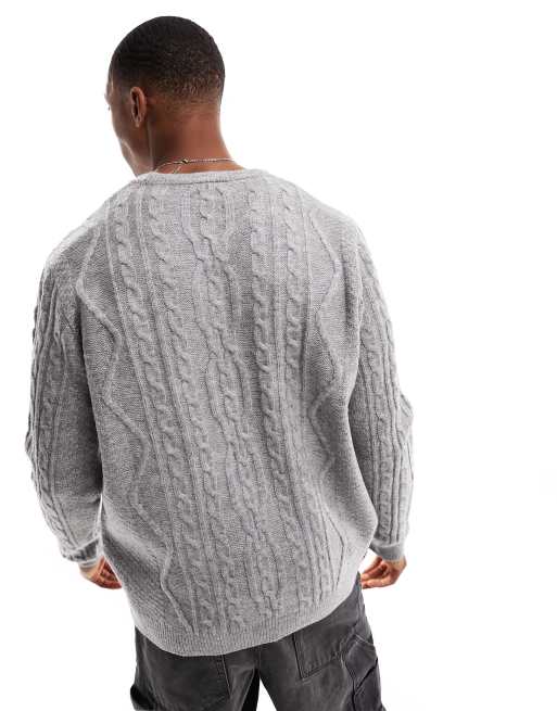 Grey cable knit sweater – Made in italy