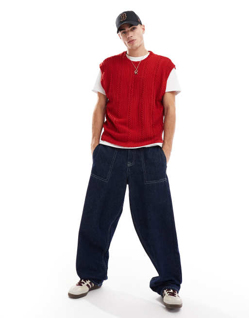 ASOS DESIGN heavyweight knitted relaxed boxy tank in red, 4 of 4