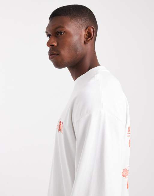 ASOS DESIGN heavyweight long sleeve oversized t-shirt and street graphic in cream, 4 of 5
