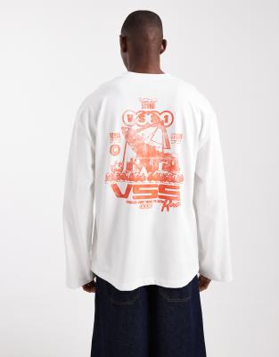 Asos Design Heavyweight Long Sleeve Oversized T-shirt With Street Graphics In White