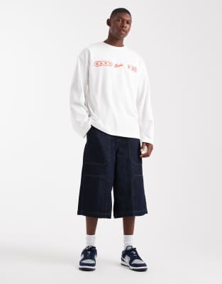 Asos Design Heavyweight Long Sleeve Oversized T-shirt With Street Graphics In White