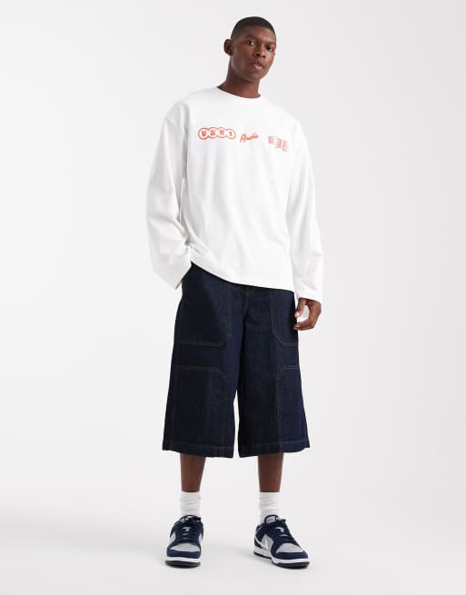 ASOS DESIGN heavyweight long sleeve oversized t-shirt with street graphics in cream