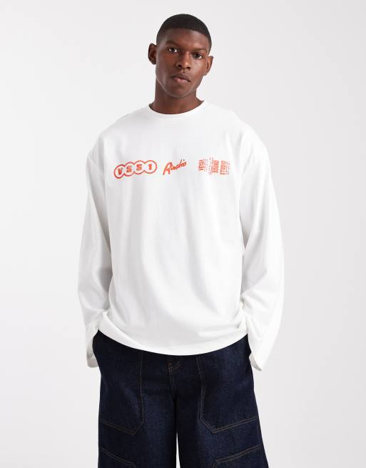 ASOS DESIGN heavyweight long sleeve oversized t-shirt with street graphics in cream, 3 of 5