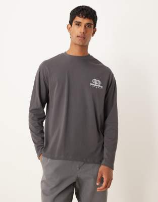Asos Design Heavyweight Long Sleeve Relaxed T-shirt With Print In Gray