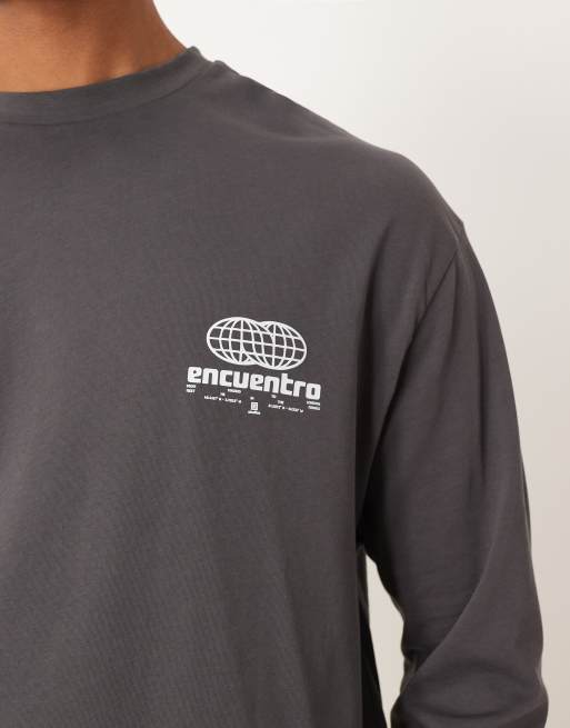 ASOS DESIGN heavyweight long sleeve relaxed t-shirt with print in charcoal, 3 of 5