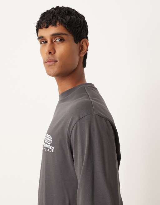 ASOS DESIGN heavyweight long sleeve relaxed t-shirt with print in charcoal, 4 of 5