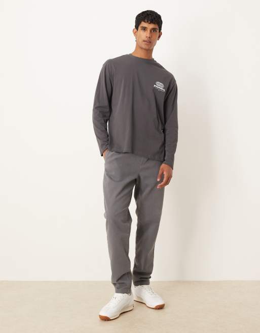 ASOS DESIGN heavyweight long sleeve relaxed t-shirt with print in charcoal