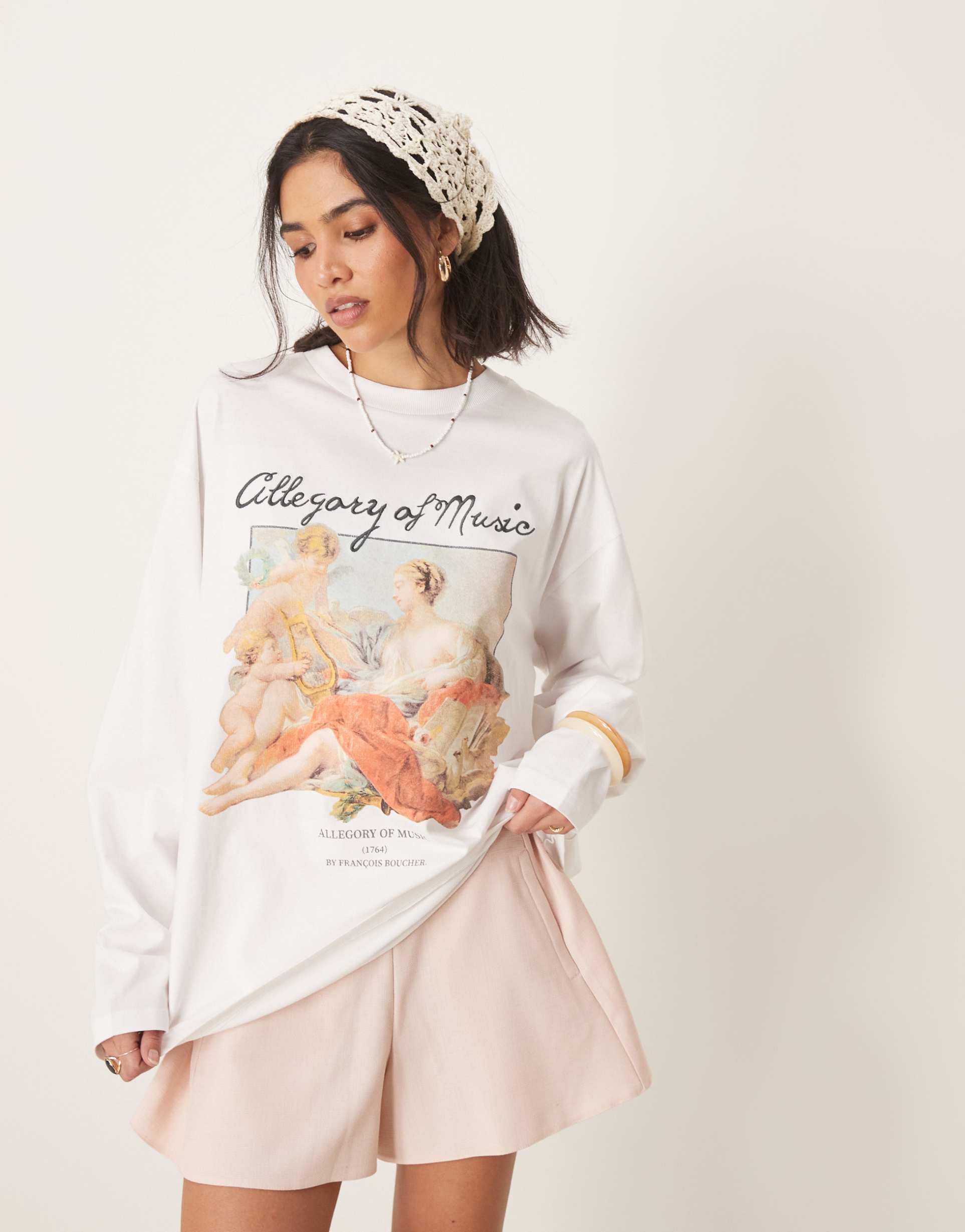 asos design heavyweight long sleeve skater with national gallery licensed graphic in white