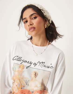 Asos Design Heavyweight Long Sleeve Skater With National Gallery Licensed Graphic In White