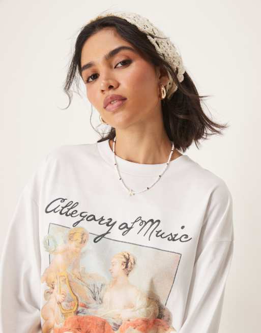 ASOS DESIGN heavyweight long sleeve skater with national gallery license graphic in white