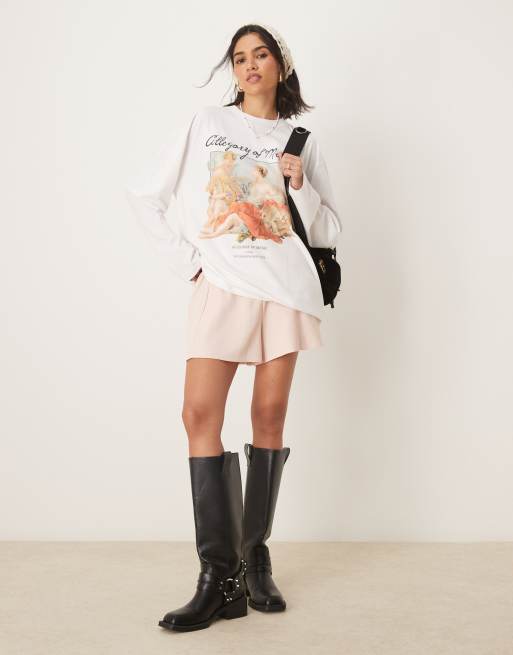 ASOS DESIGN heavyweight long sleeve skater with National Gallery licensed graphic in white, 3 of 4