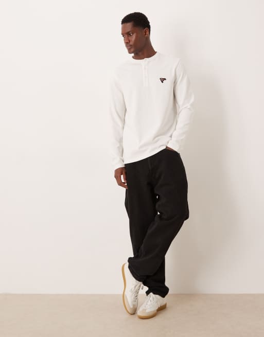 ASOS DESIGN heavyweight long sleeve t-shirt with chest embroidery in cream texture, 2 of 5