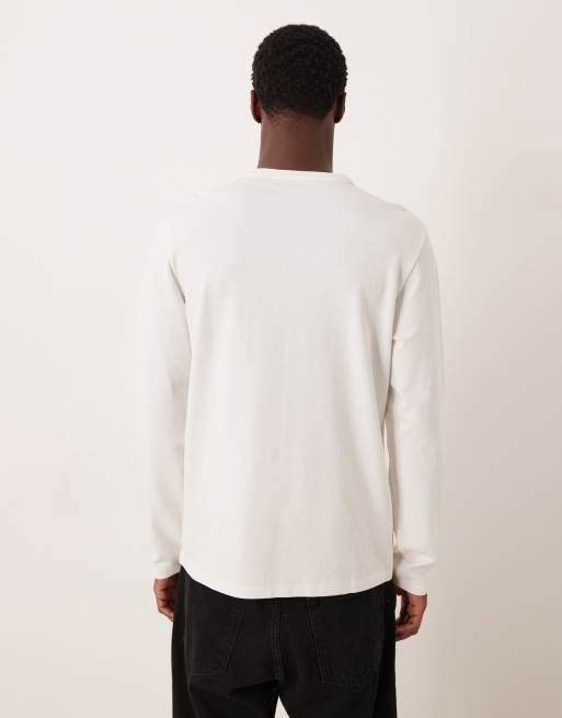 ASOS DESIGN heavyweight long sleeve t-shirt with chest embroidery in cream texture, 3 of 5