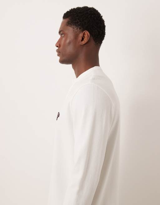 ASOS DESIGN heavyweight long sleeve t-shirt with chest embroidery in cream texture, 4 of 5