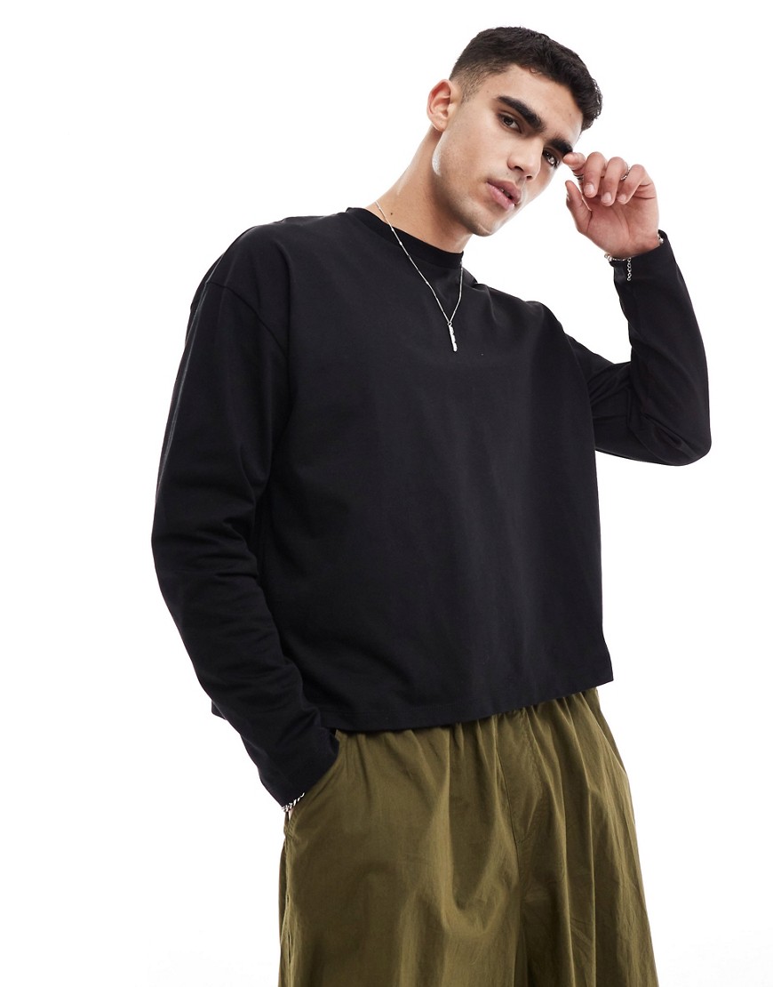 ASOS DESIGN heavyweight long sleeved boxy cropped oversized t-shirt in black