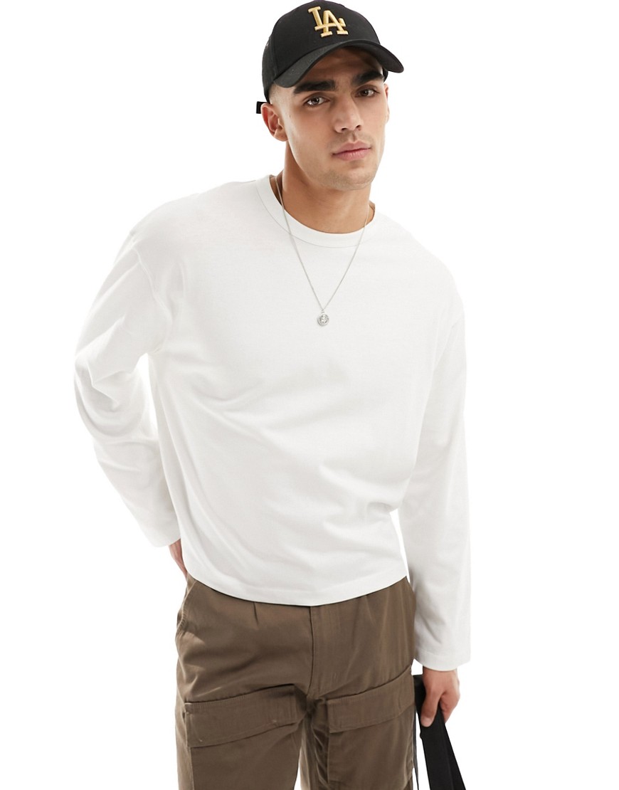 ASOS DESIGN heavyweight long sleeved boxy cropped oversized t-shirt in white