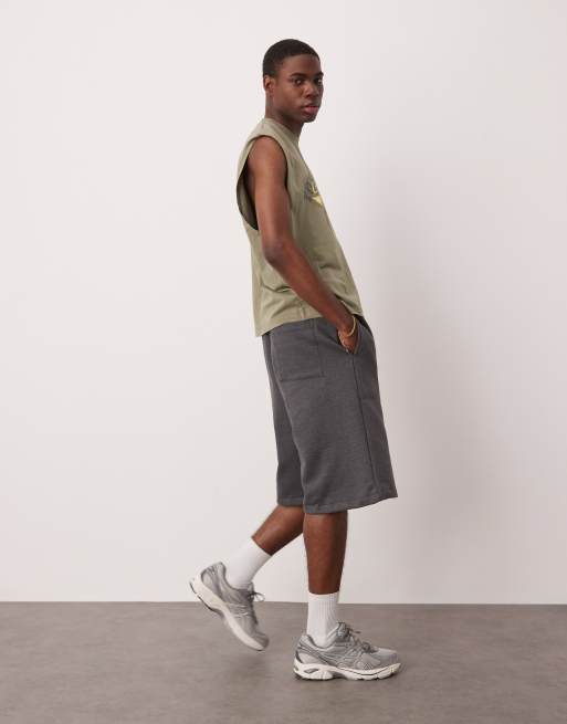 ASOS DESIGN heavyweight longer length shorts 400gsm in charcoal marl - CHARCOAL, 2 of 5