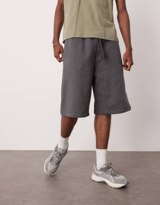 ASOS DESIGN heavyweight longer length shorts in charcoal marl - CHARCOAL - view 1