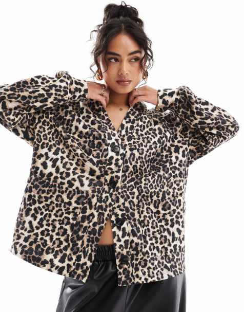 ASOS DESIGN heavyweight loopback longline cardigan in leopard print - view 1