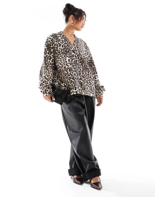ASOS DESIGN heavyweight loopback longline cardigan in leopard print, 2 of 4