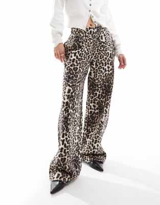 ASOS DESIGN heavyweight loopback wide leg jogger in leopard print-Multi