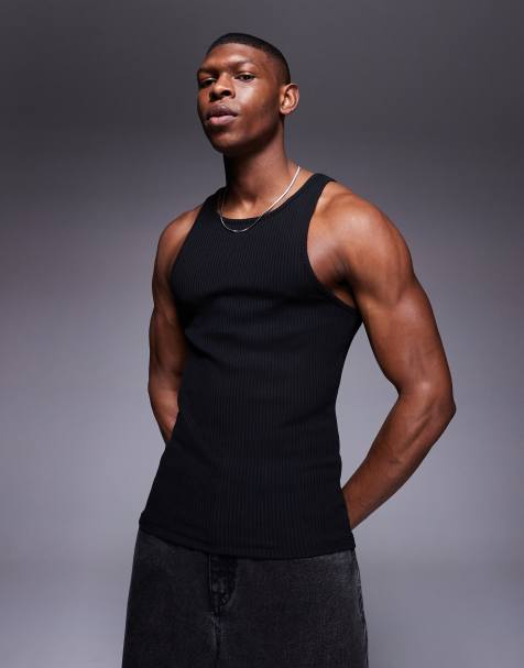 ASOS DESIGN heavyweight muscle boxy high neck rib vest in black - view 1