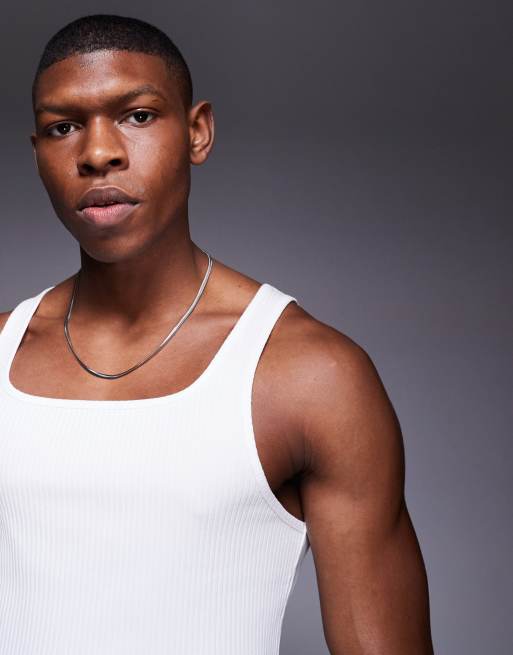 ASOS DESIGN heavyweight muscle boxy square neck tank top in white rib , 2 of 4