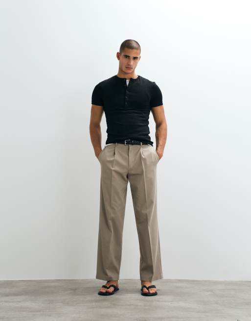 ASOS DESIGN heavyweight muscle fit henley t-shirt in black crinkle texture, 4 of 5