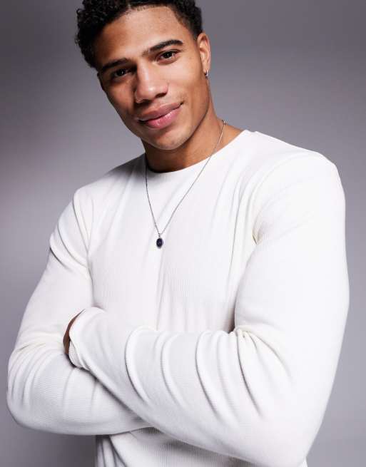 ASOS DESIGN heavyweight muscle fit long sleeve rib t-shirt in cream