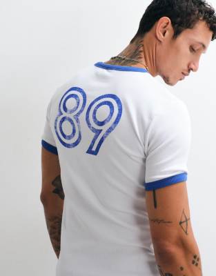 Asos Design Heavyweight Muscle Fit Ringer T-shirt With Athletic Graphics In White