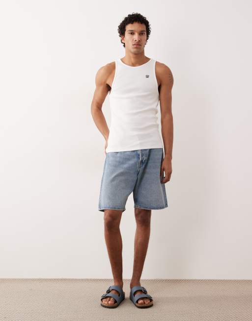 ASOS DESIGN heavyweight muscle fit singlet with embroidery in white, 3 of 5