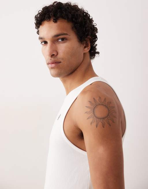 ASOS DESIGN heavyweight muscle fit singlet with embroidery in white, 4 of 5