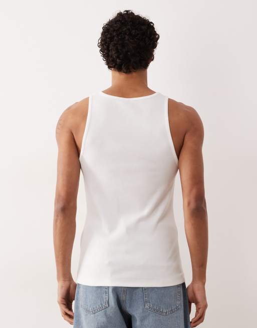 ASOS DESIGN heavyweight muscle fit singlet with embroidery in white, 5 of 5