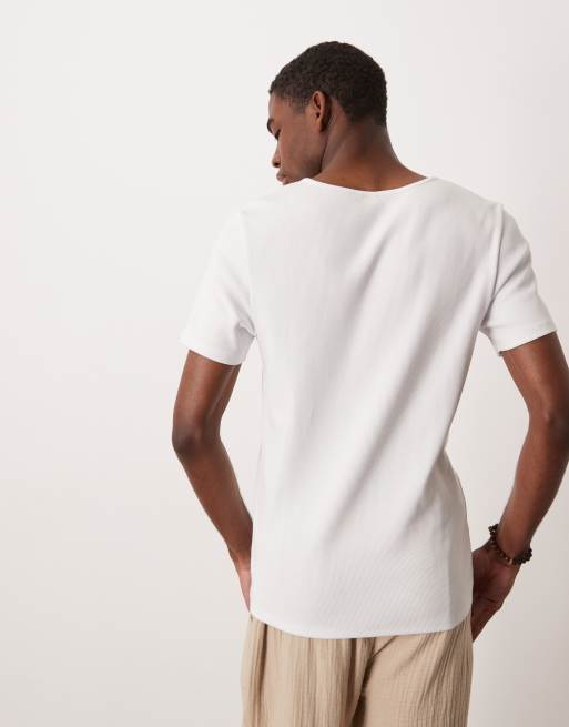 ASOS DESIGN heavyweight muscle fit t-shirt with open neck in white rib  , 4 of 4