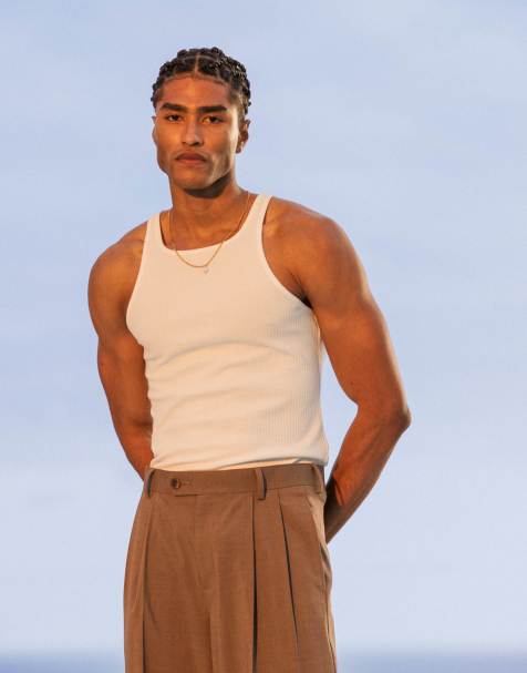 ASOS DESIGN heavyweight muscle fit tank top with high neck in white - view 1