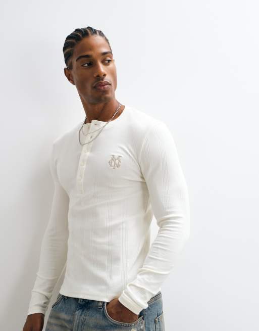 ASOS DESIGN heavyweight muscle long sleeve Henley T-shirt with