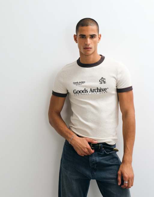 ASOS DESIGN heavyweight muscle ringer t-shirt with graphic in oatmeal rib, 3 of 5