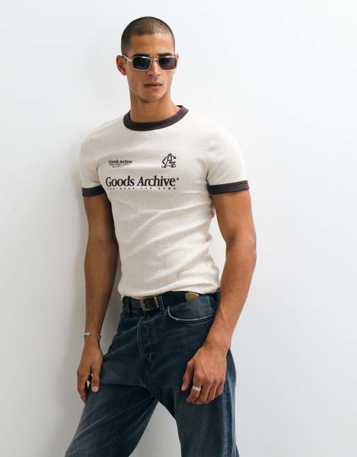 ASOS DESIGN heavyweight muscle ringer t-shirt with graphic in oatmeal rib, 5 of 5